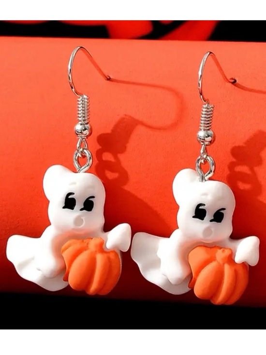 Jewelry - Friendly Ghost Holding Pumpkin Halloween Holiday Earrings